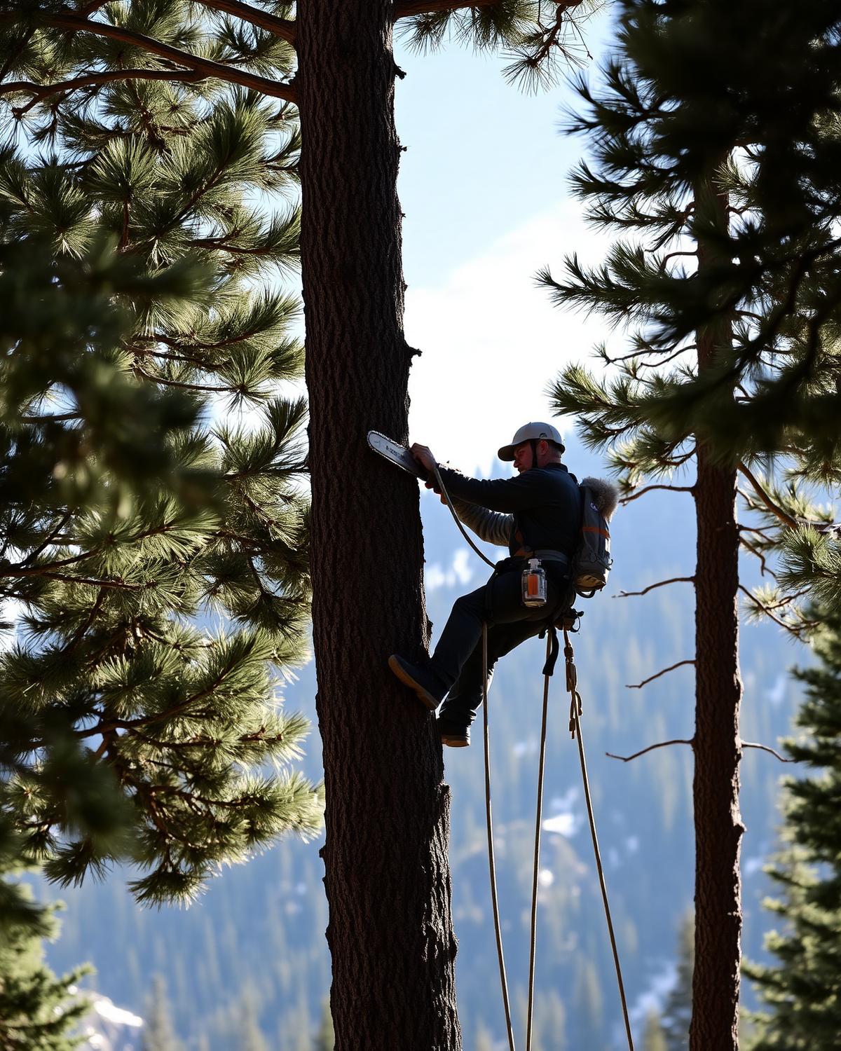 Arborist climbing a Ponderosa pine