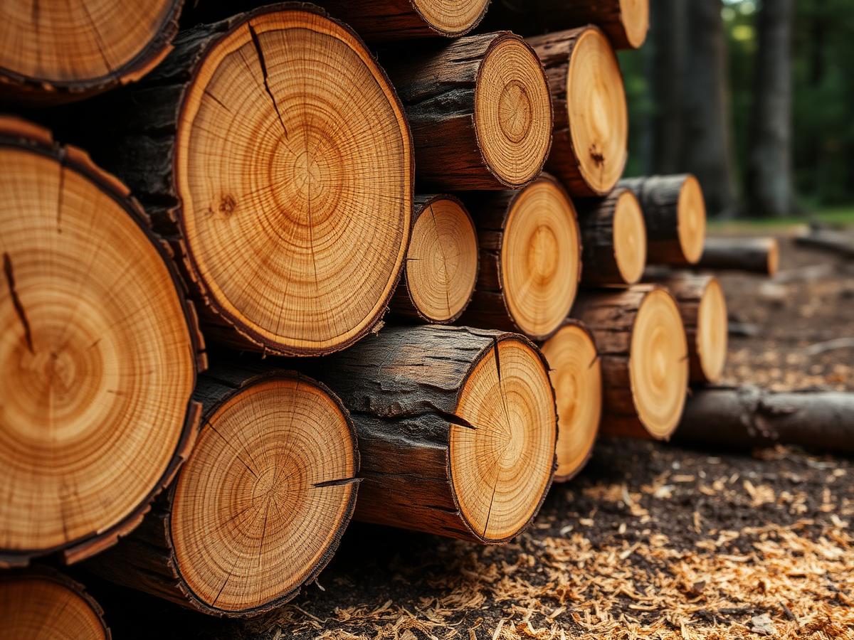 Stacked fresh-cut pine logs